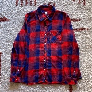GAP Red and Blue Plaid Long Sleeve Button XL